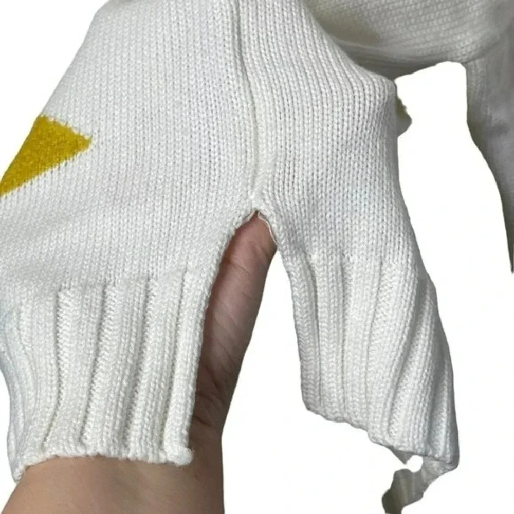 Oversized White and‎ Yellow Star Mock Neck Sweater Size M Cozycore Streetwear